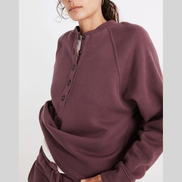 MWL Plum Crop Sweatshirt with Button neck - Picture 2 of 4